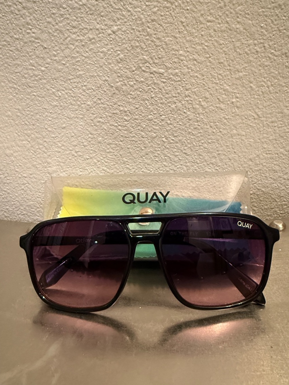 ❌SOLD❌Quay Aviator Sunglasses in Black with Purple Gradient Lenses